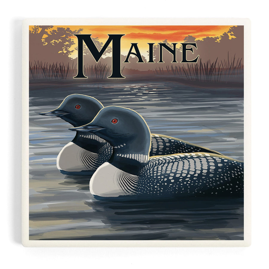 Maine, Loon Family, Coasters Coasters Lantern Press