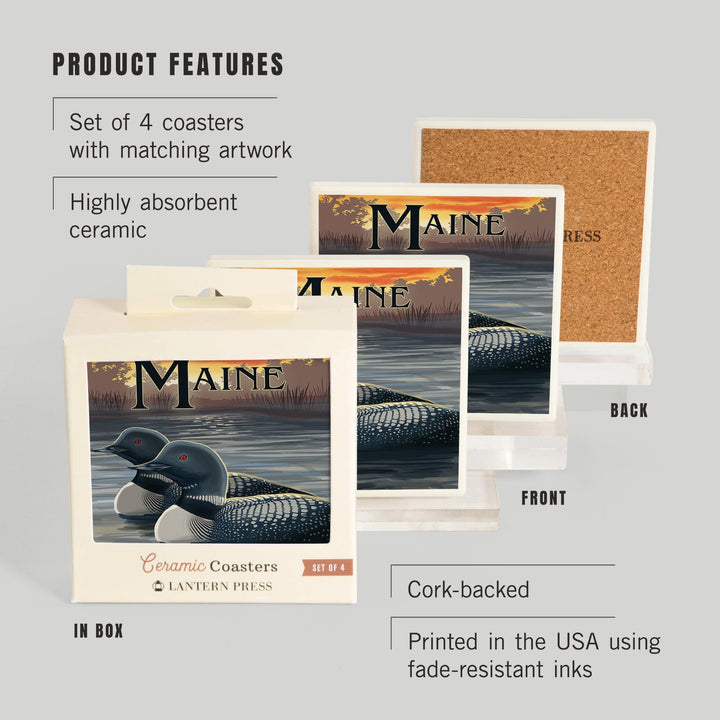 Maine, Loon Family, Coasters Coasters Lantern Press