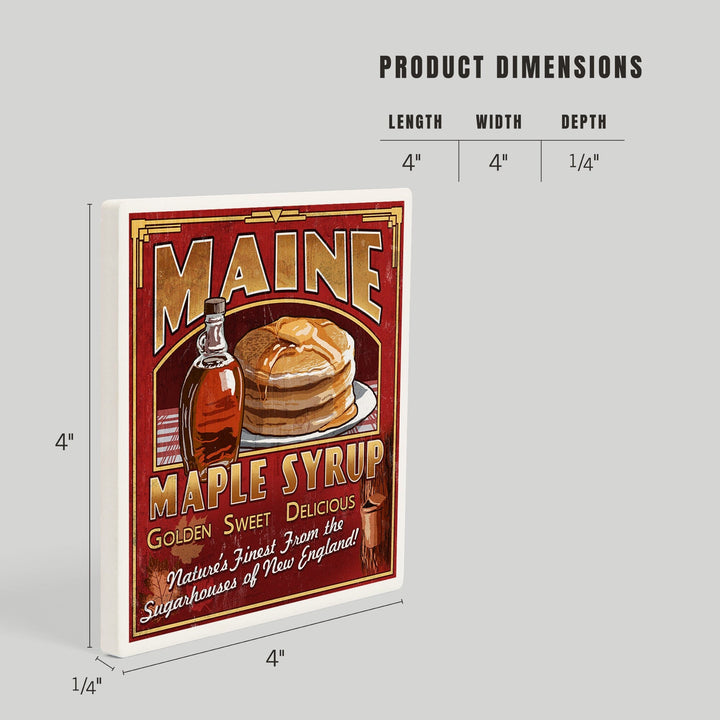 Maine, Maple Syrup Vintage Sign, Coasters Coasters Lantern Press