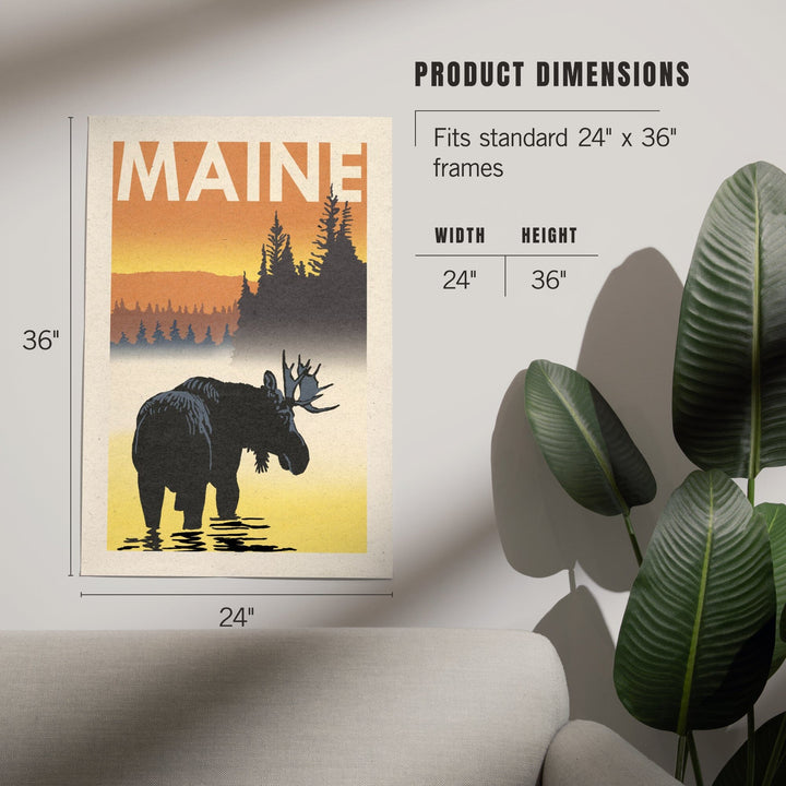 Maine, Moose at Dawn, Woodblock, Art & Giclee Prints - Lantern Press