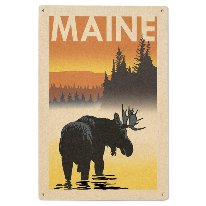 Maine, Moose at Dawn, Woodblock, Lantern Press Artwork, Wood Signs and Postcards - Lantern Press