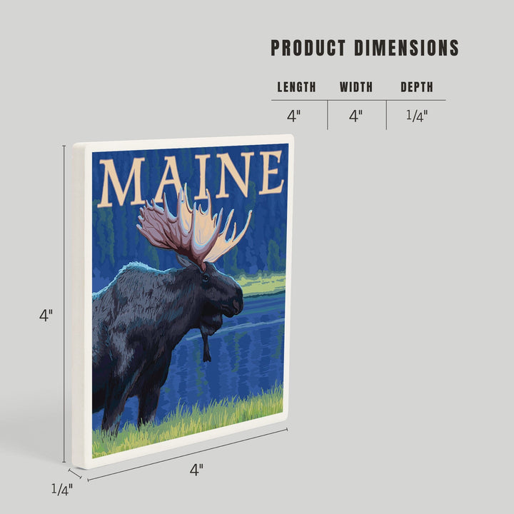 Maine, Moose in the Moonlight, Coasters Coasters Lantern Press