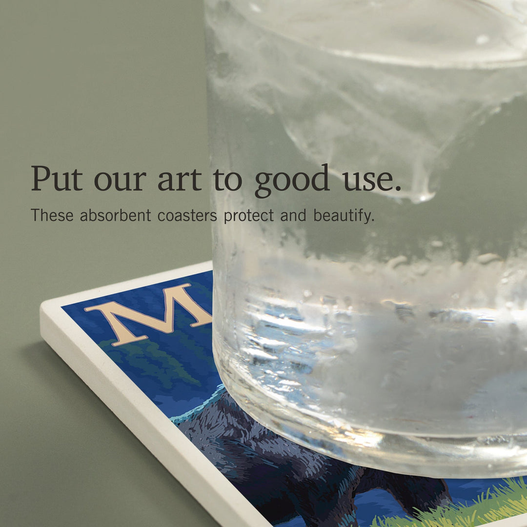 Maine, Moose in the Moonlight, Coasters Coasters Lantern Press