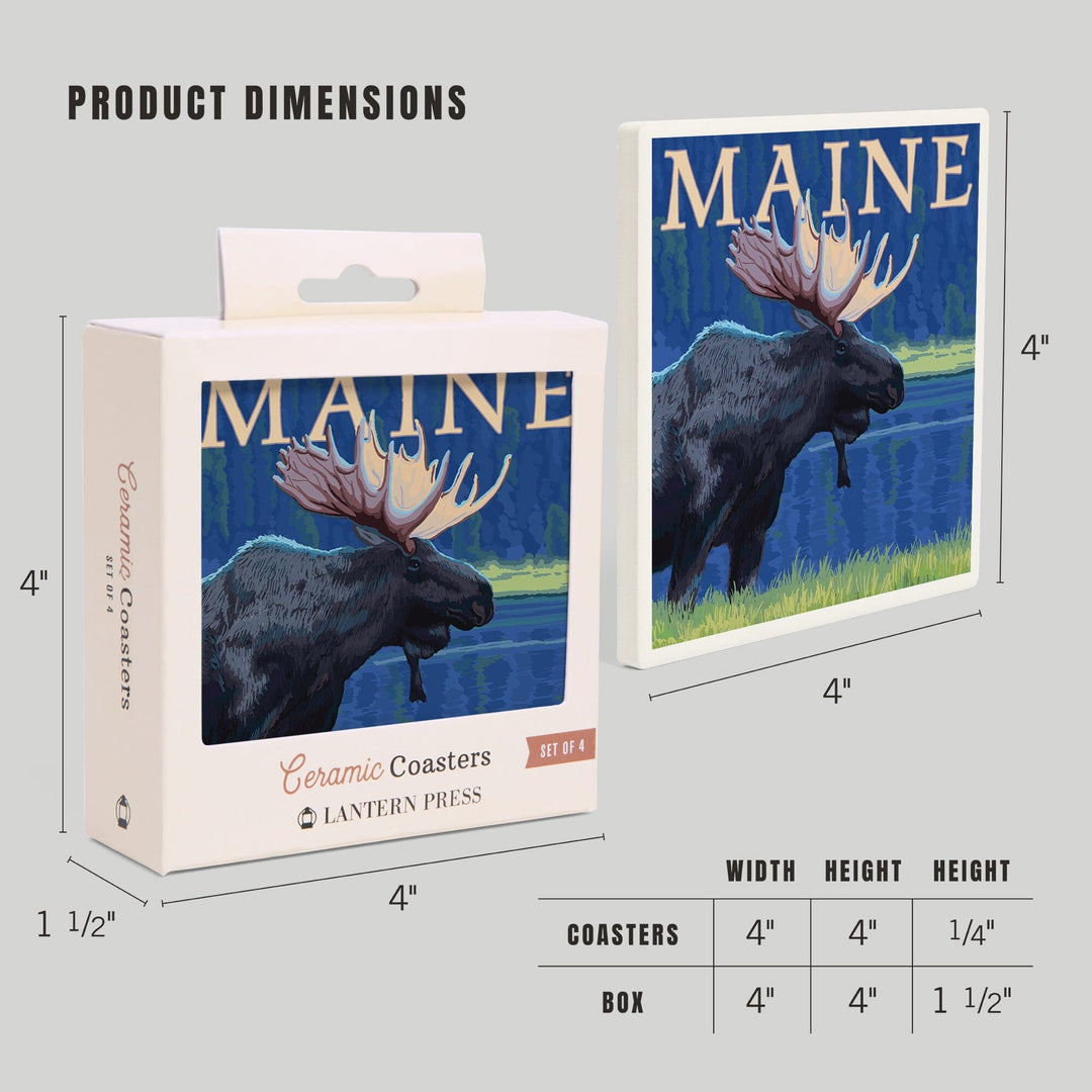 Maine, Moose in the Moonlight, Coasters Coasters Lantern Press