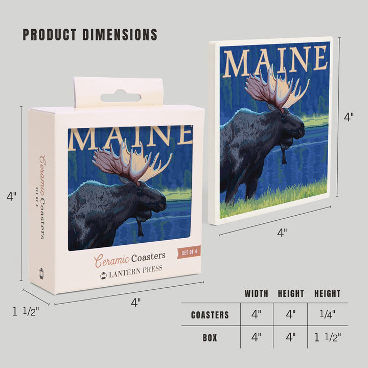 Maine, Moose in the Moonlight, Coasters Coasters Lantern Press