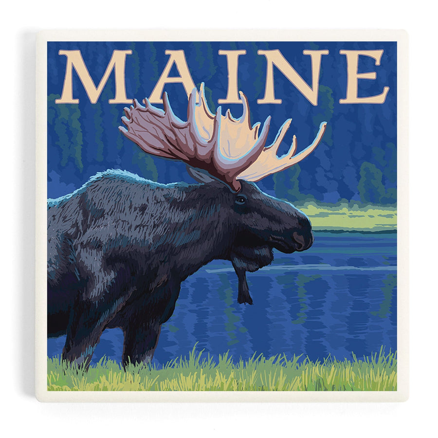 Maine, Moose in the Moonlight, Coasters Coasters Lantern Press