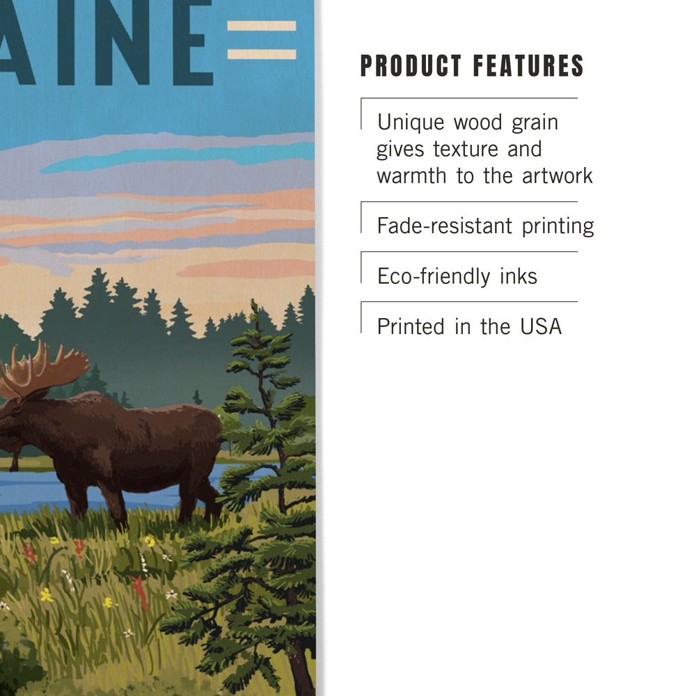 Maine, Moose, Summer Scene, Lantern Press Artwork, Wood Signs and Postcards - Lantern Press