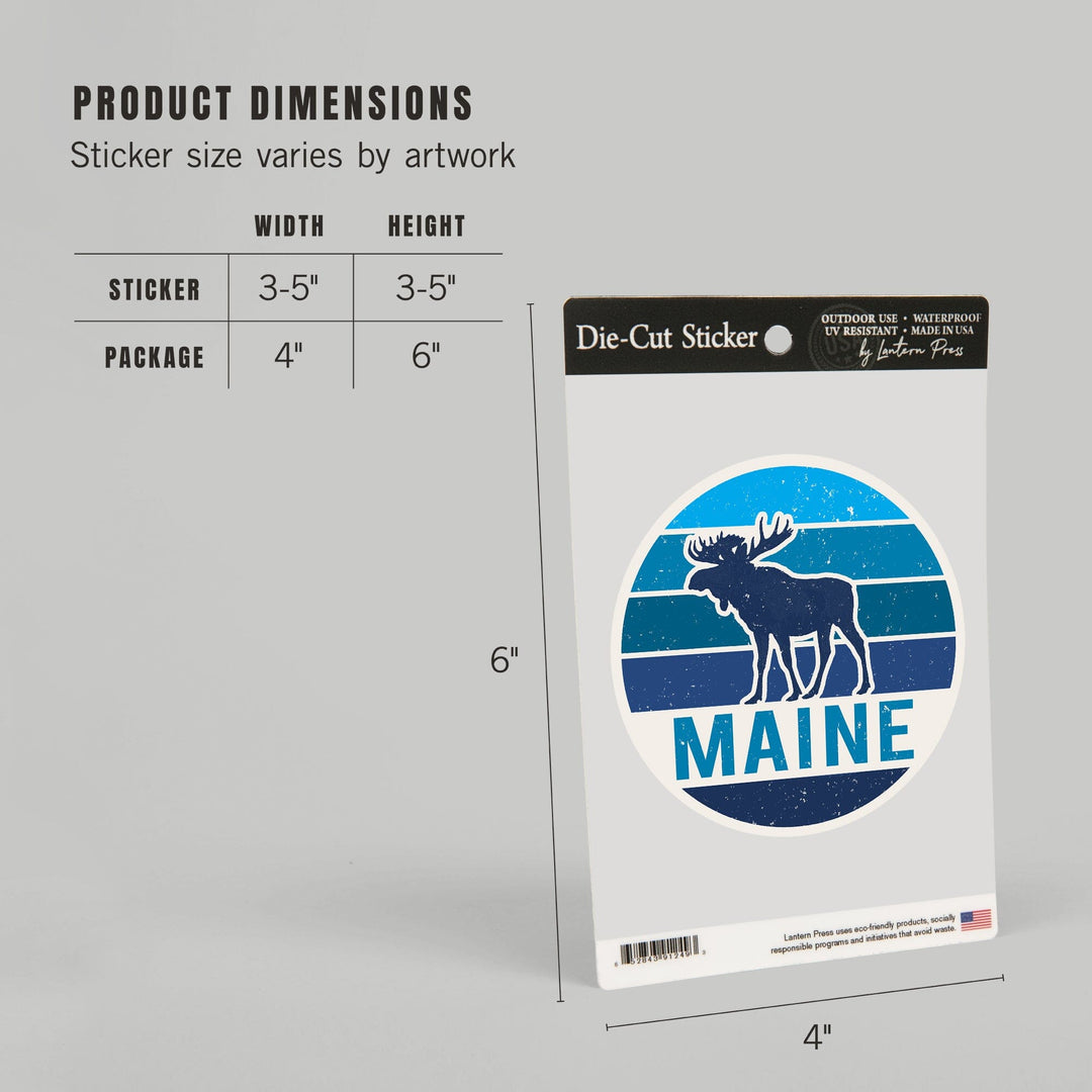 Maine, Moose Vector, Contour, Vinyl Sticker - Lantern Press