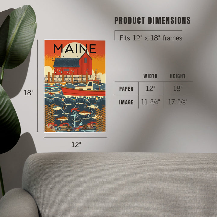 Maine, Nautical Geometric, Art & Giclee Prints - Lantern Press