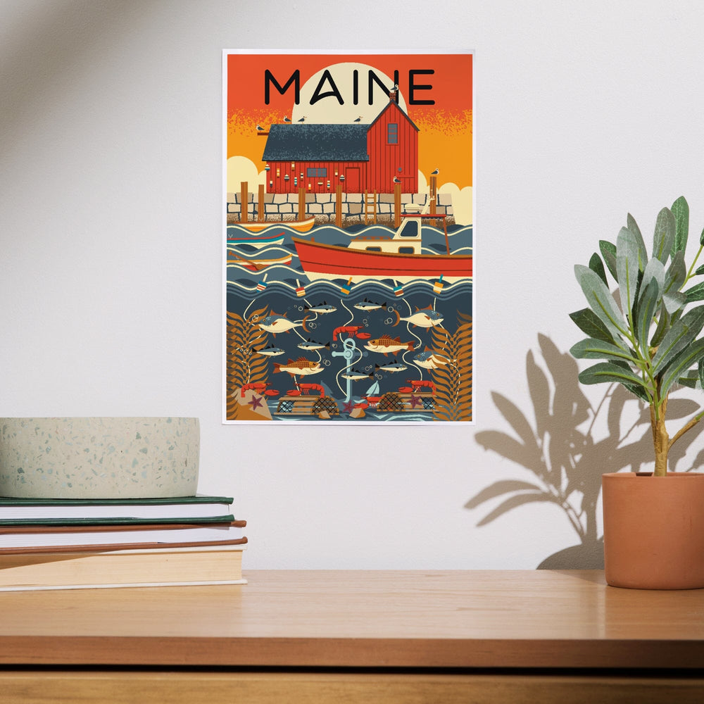Maine, Nautical Geometric, Art & Giclee Prints - Lantern Press