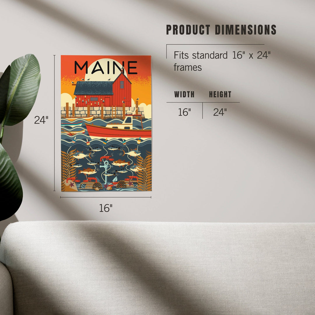 Maine, Nautical Geometric, Art & Giclee Prints - Lantern Press