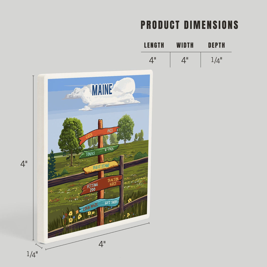 Maine, Signpost, Orchard, Coasters Coasters Lantern Press