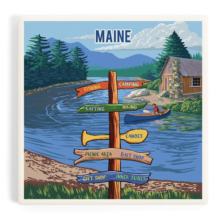 Maine, Signpost, River, Coasters Coasters Lantern Press Coaster