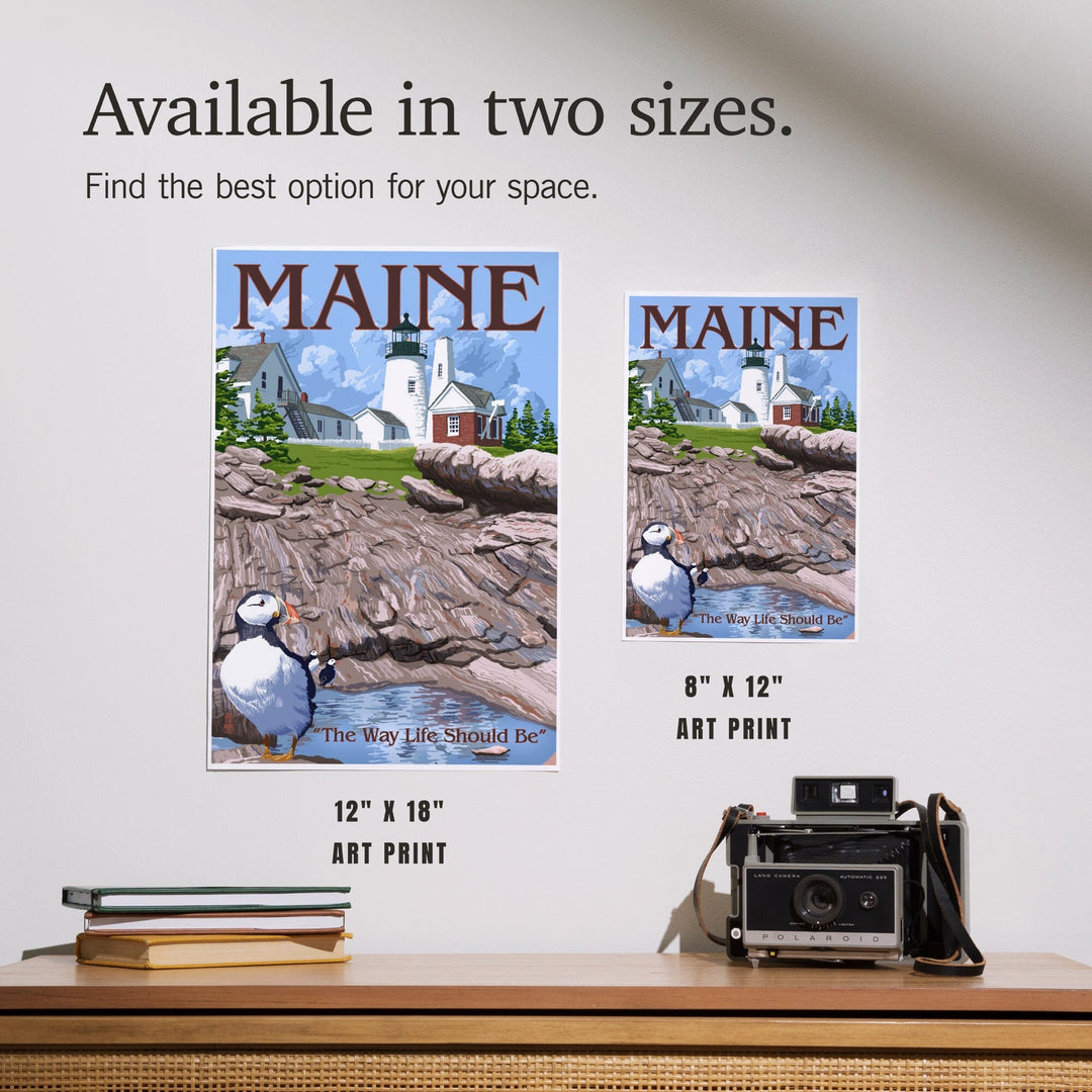 Maine, The Way Life Should Be, Lighthouse and Puffin, Art & Giclee Prints - Lantern Press