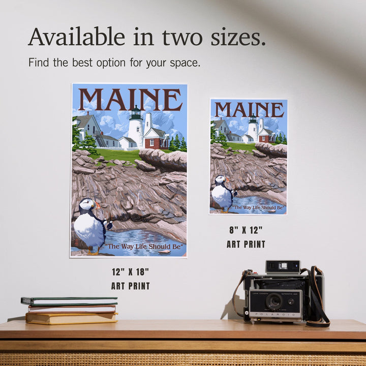 Maine, The Way Life Should Be, Lighthouse and Puffin, Art & Giclee Prints - Lantern Press