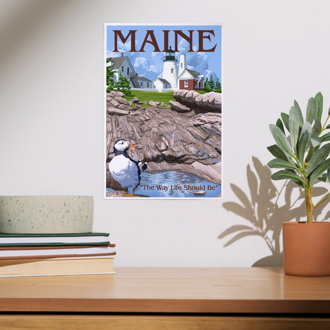 Maine, The Way Life Should Be, Lighthouse and Puffin, Art & Giclee Prints - Lantern Press