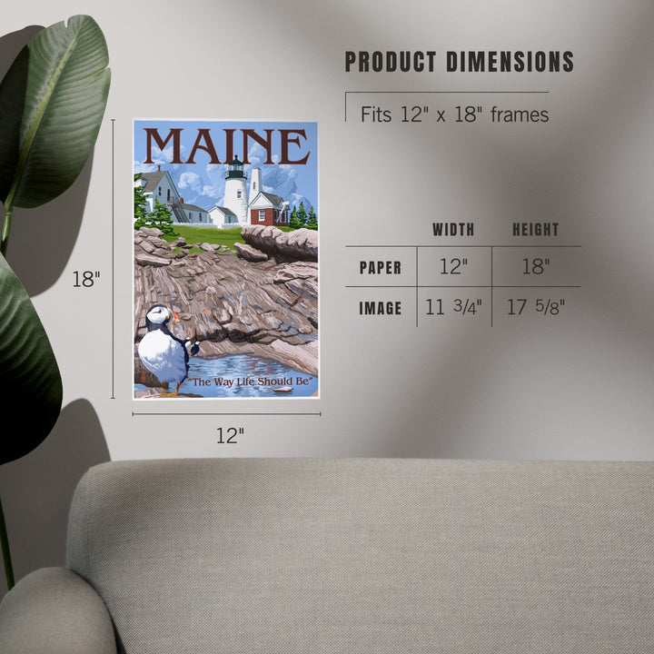 Maine, The Way Life Should Be, Lighthouse and Puffin, Art & Giclee Prints - Lantern Press