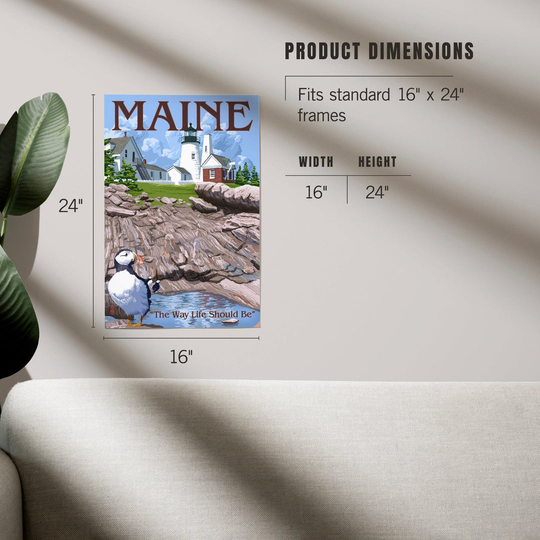 Maine, The Way Life Should Be, Lighthouse and Puffin, Art & Giclee Prints - Lantern Press
