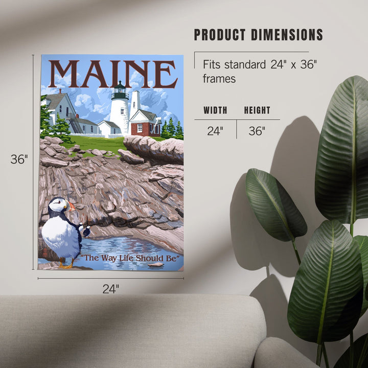 Maine, The Way Life Should Be, Lighthouse and Puffin, Art & Giclee Prints - Lantern Press