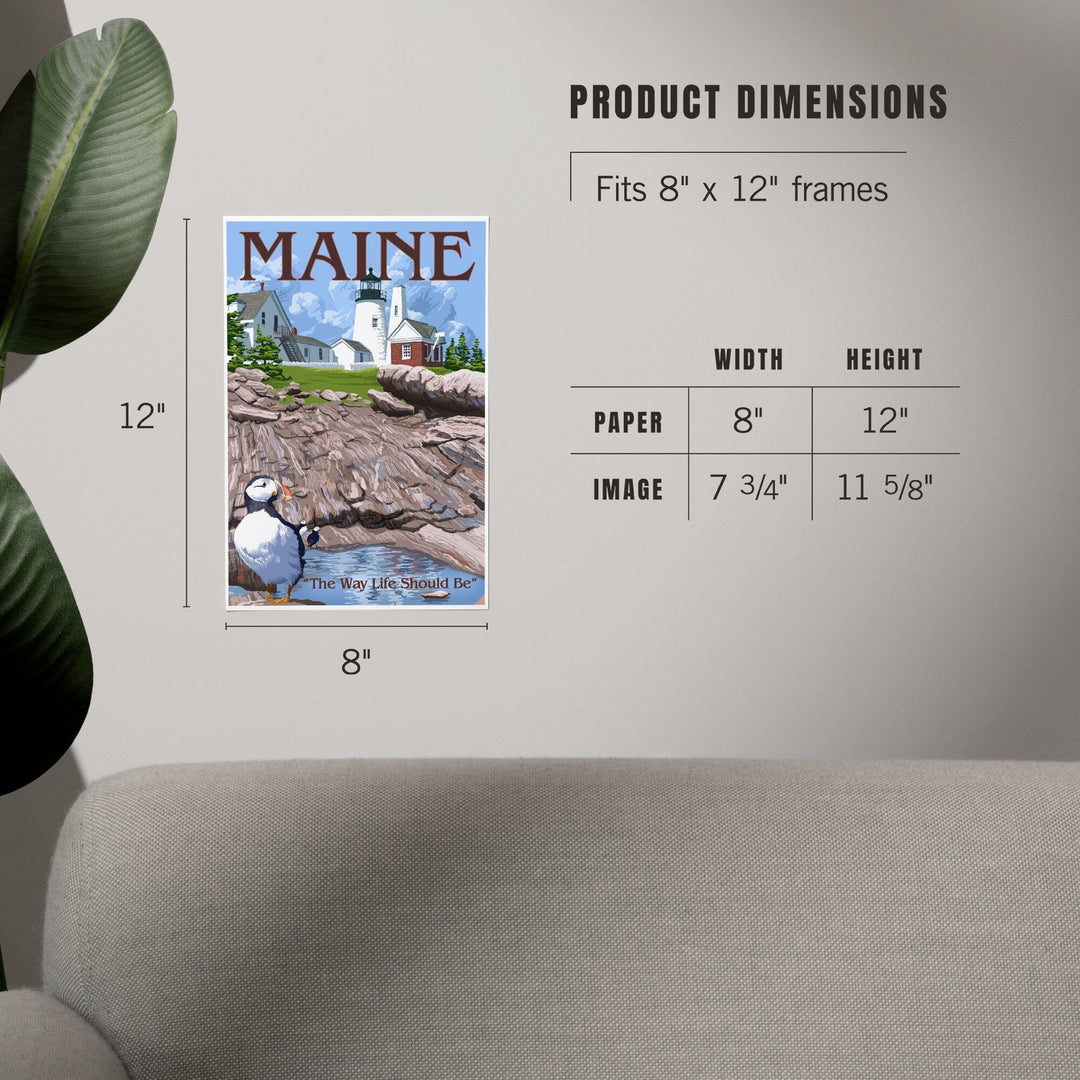 Maine, The Way Life Should Be, Lighthouse and Puffin, Art & Giclee Prints - Lantern Press