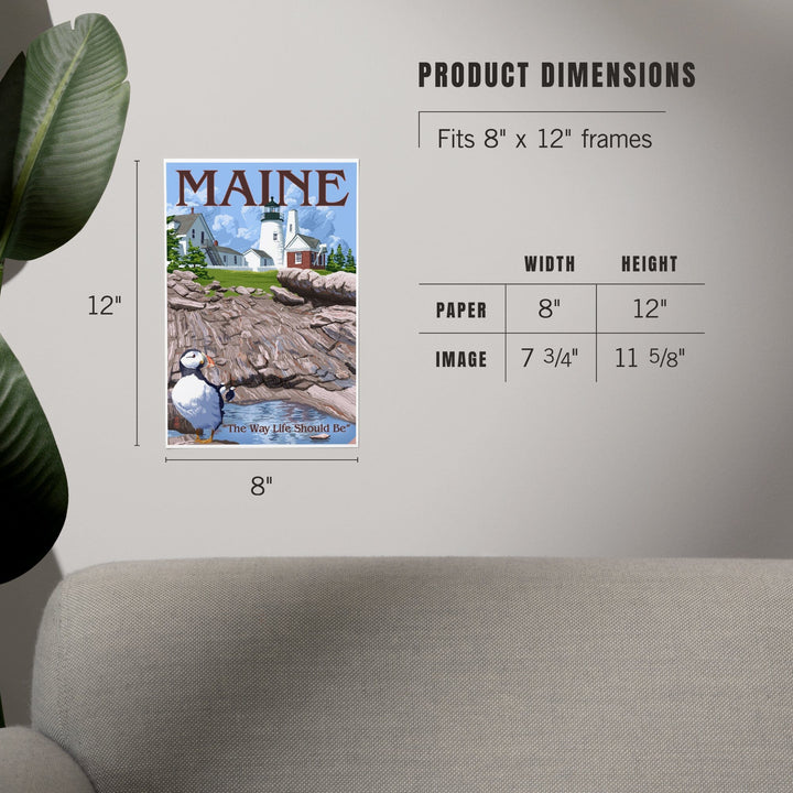 Maine, The Way Life Should Be, Lighthouse and Puffin, Art & Giclee Prints - Lantern Press