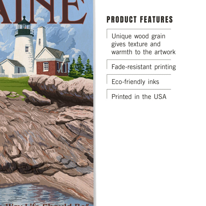 Maine, The Way Life Should Be, Lighthouse and Puffin, Lantern Press Artwork, Wood Signs and Postcards - Lantern Press