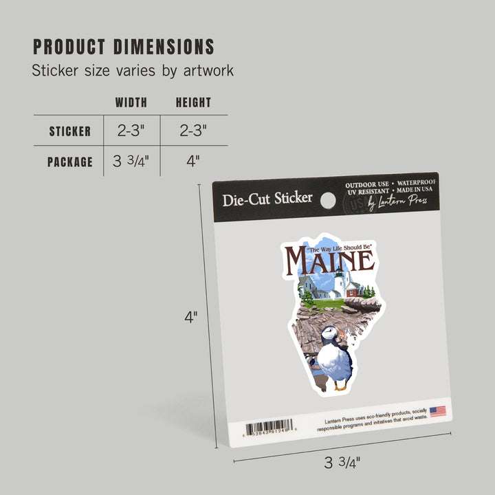 Maine, The Way Life Should Be, Pemaquid Lighthouse, Contour, Vinyl Sticker Sticker Lantern Press