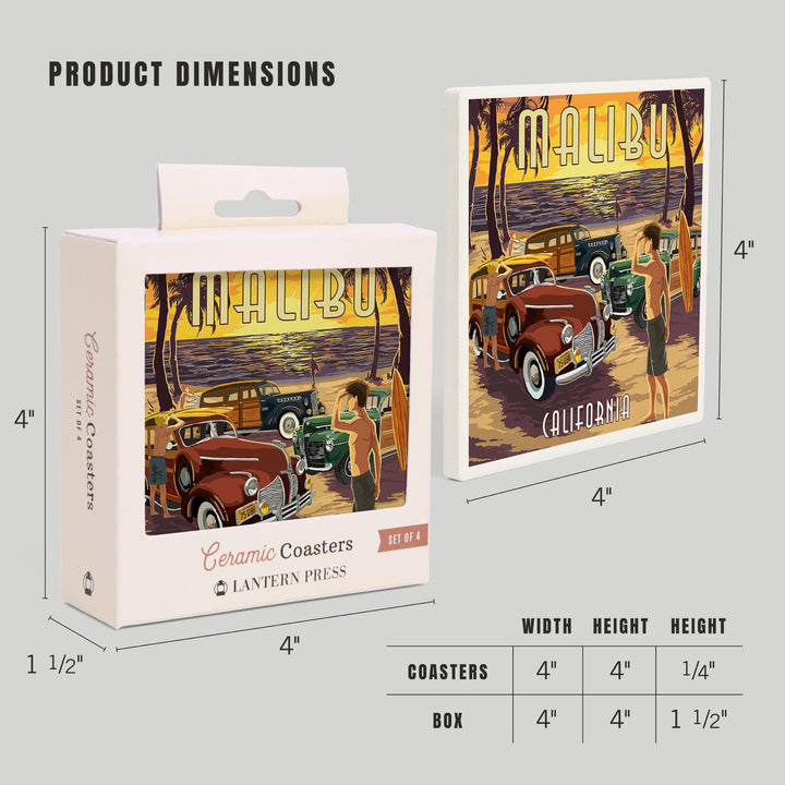 Malibu, California, Woodies on the Beach, Coasters Coasters Lantern Press