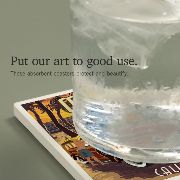 Malibu, California, Woodies on the Beach, Coasters Coasters Lantern Press