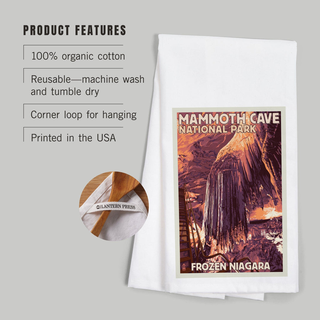 Mammoth Cave, Kentucky, Letterpress, Organic Cotton Kitchen Tea Towels Kitchen Lantern Press