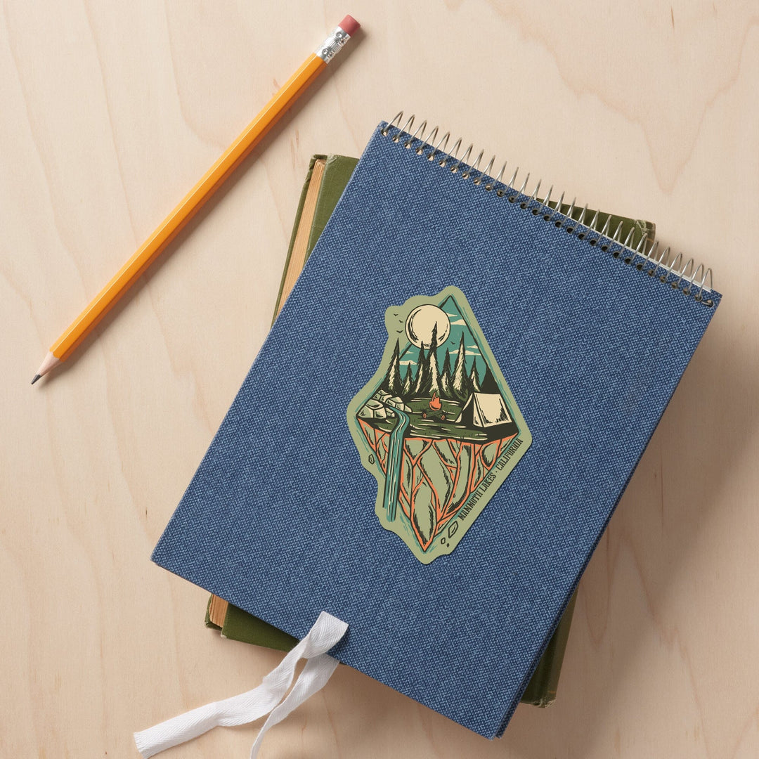 Mammoth Lakes, California, Mountain Camping, Diamond, Contour, Lantern Press Artwork, Vinyl Sticker - Lantern Press