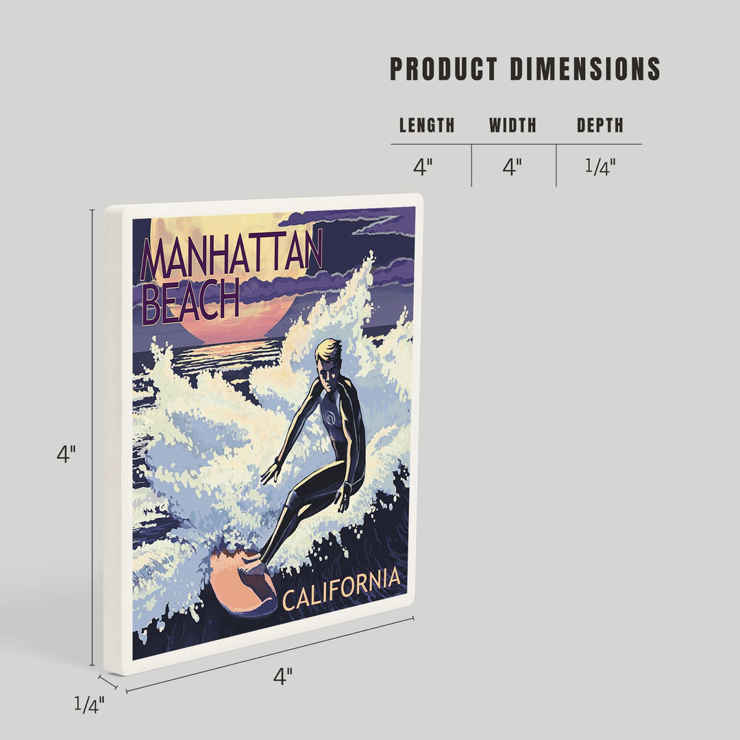 Manhattan Beach, California, Night Surfer, Coasters Coasters Lantern Press