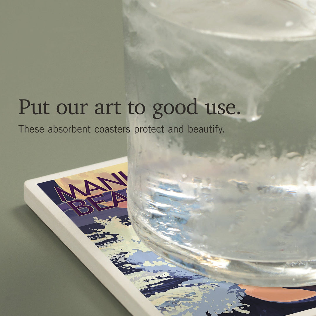 Manhattan Beach, California, Night Surfer, Coasters Coasters Lantern Press