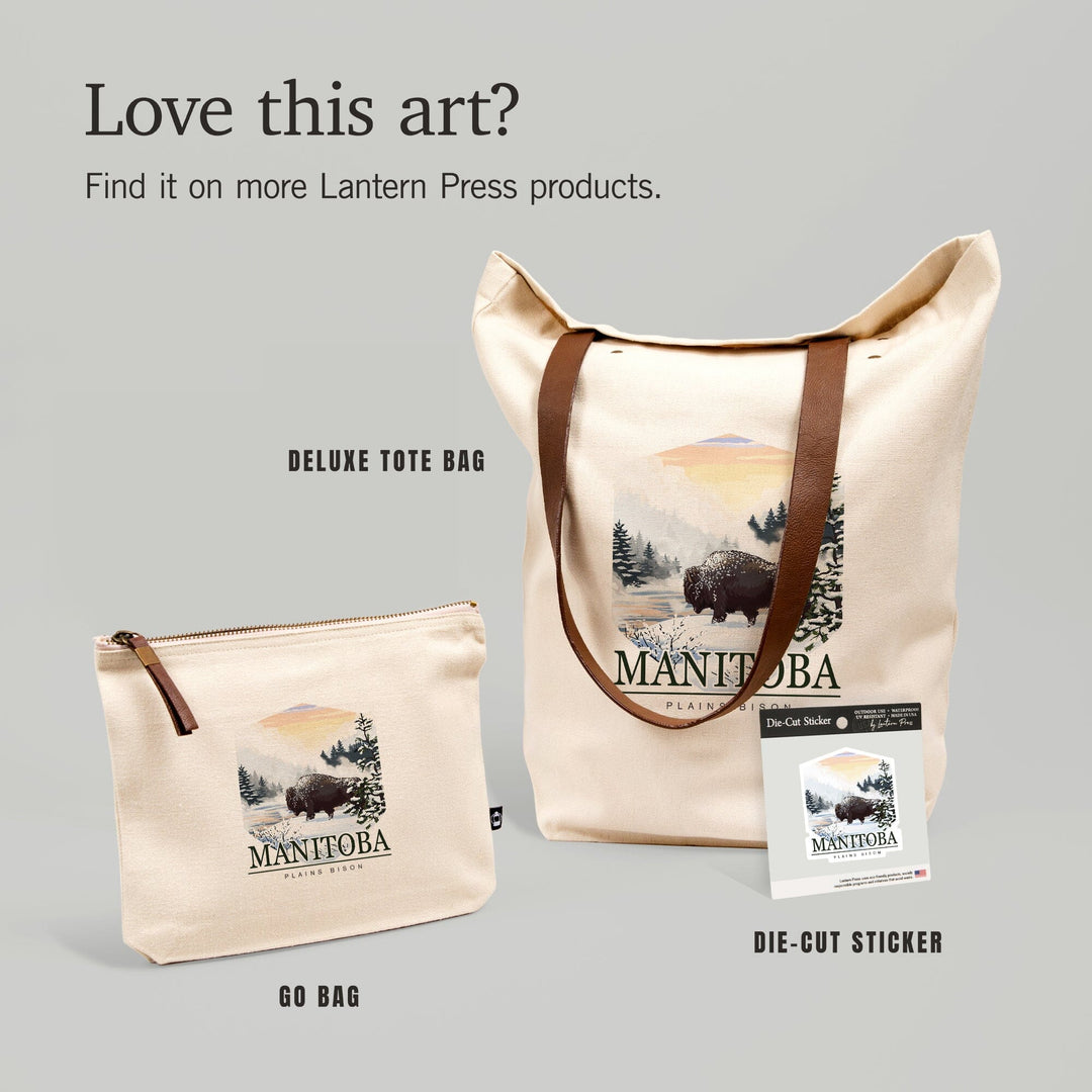 Manitoba, Canada, Bison Snow Scene, Contour, Lantern Press Artwork, Vinyl Sticker - Lantern Press