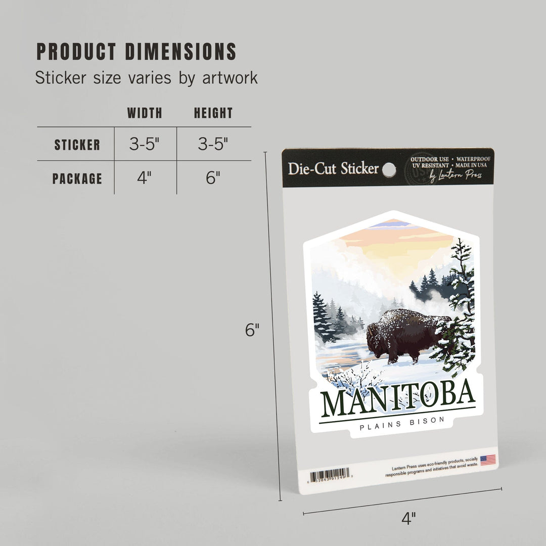 Manitoba, Canada, Bison Snow Scene, Contour, Lantern Press Artwork, Vinyl Sticker - Lantern Press