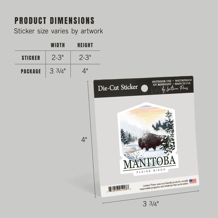 Manitoba, Canada, Bison Snow Scene, Contour, Lantern Press Artwork, Vinyl Sticker - Lantern Press