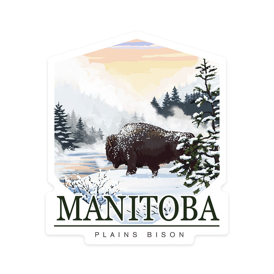 Manitoba, Canada, Bison Snow Scene, Contour, Lantern Press Artwork, Vinyl Sticker - Lantern Press