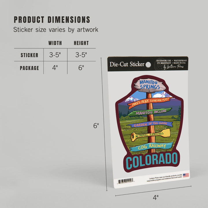 Manitou Springs, Colorado, Destination Signpost, Contour, Lantern Press Artwork, Vinyl Sticker - Lantern Press