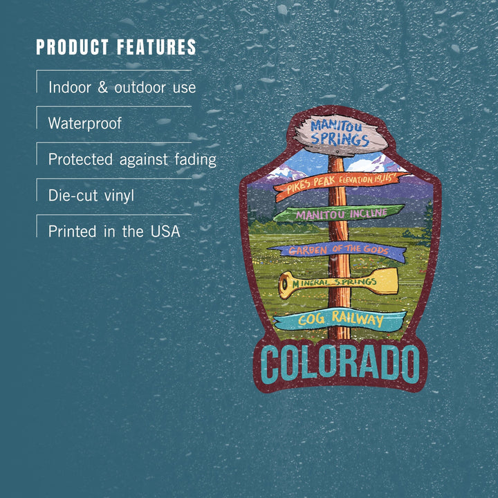 Manitou Springs, Colorado, Destination Signpost, Contour, Lantern Press Artwork, Vinyl Sticker - Lantern Press