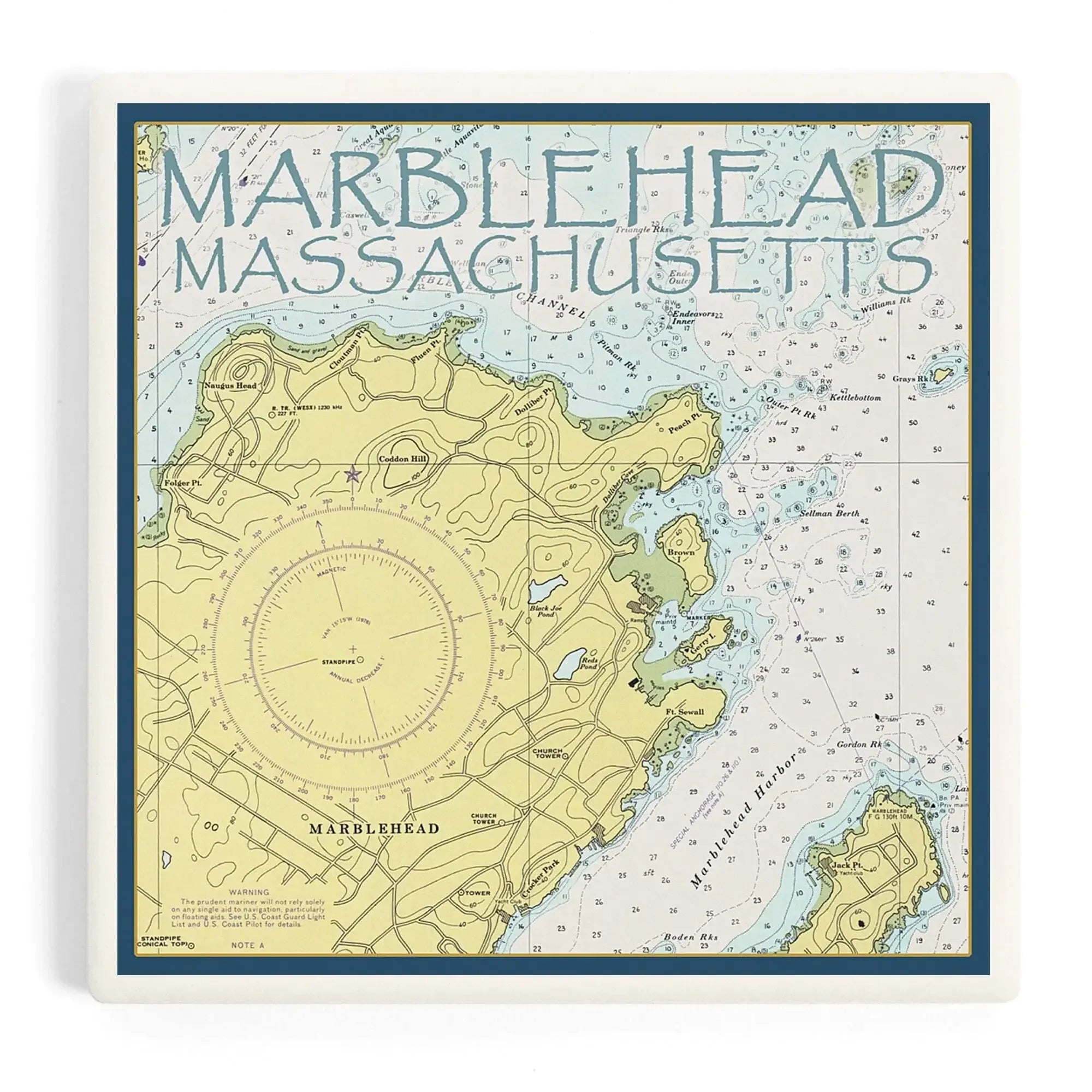 Marblehead, Massachusetts, Nautical Chart ceramic coaster set Lantern