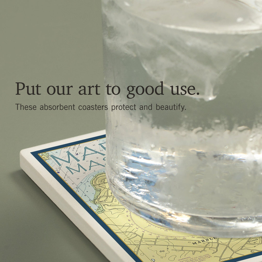 Marblehead, Massachusetts, Nautical Chart, Coasters Coasters Lantern Press