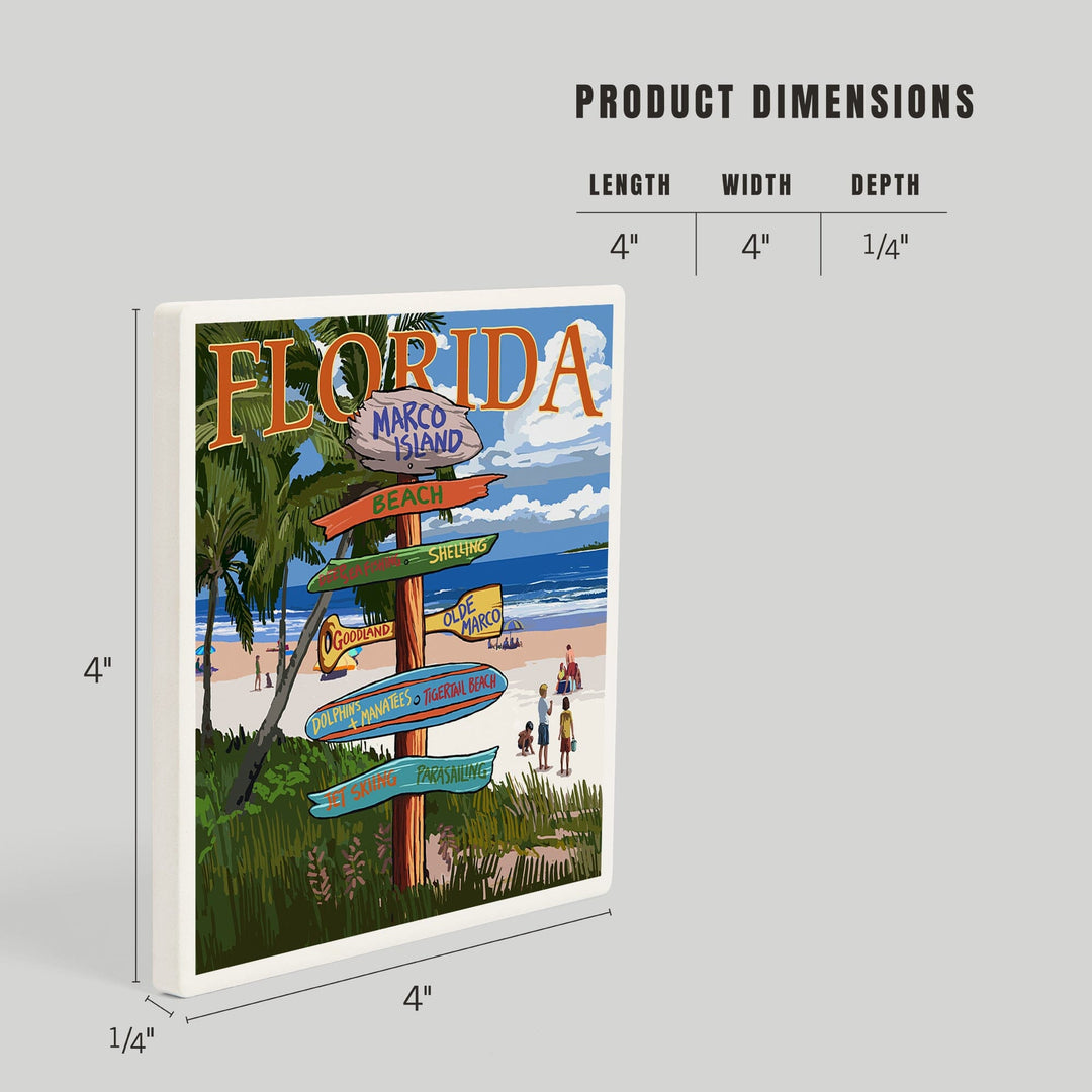 Marco Island, Florida, Destinations Sign, Coasters Coasters Lantern Press