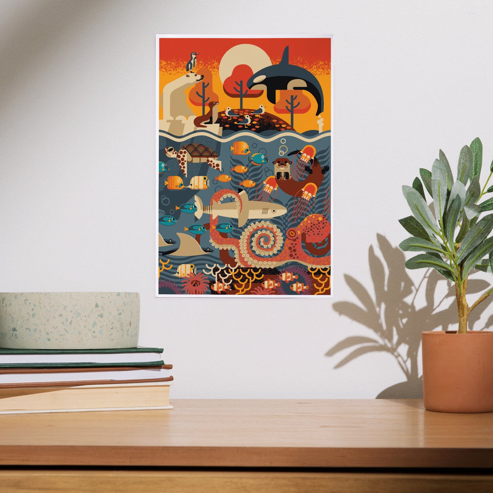 Marine Animals, Textured Geometric, Art & Giclee Prints - Lantern Press