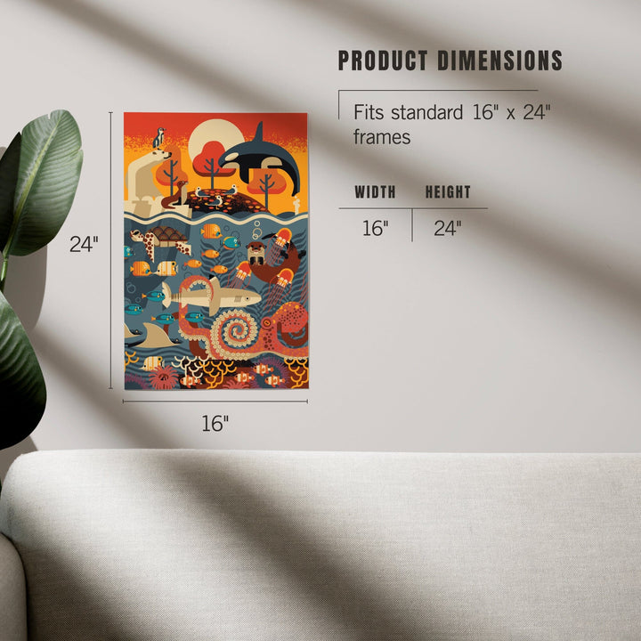 Marine Animals, Textured Geometric, Art & Giclee Prints - Lantern Press