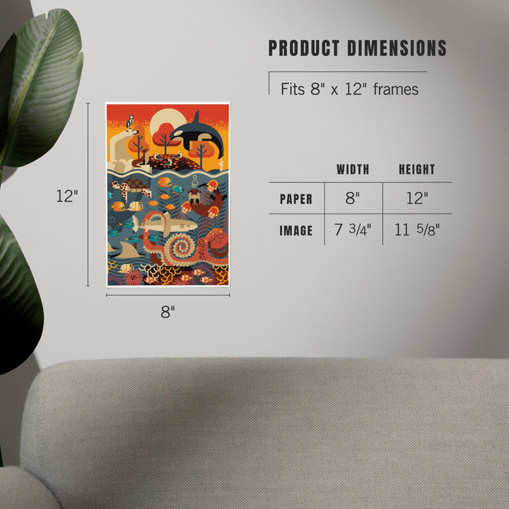 Marine Animals, Textured Geometric, Art & Giclee Prints - Lantern Press
