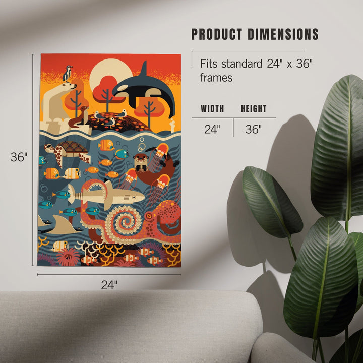 Marine Animals, Textured Geometric, Art & Giclee Prints - Lantern Press