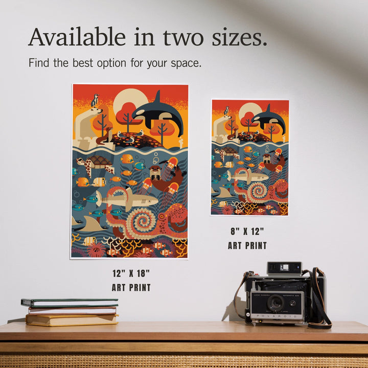 Marine Animals, Textured Geometric, Art & Giclee Prints - Lantern Press