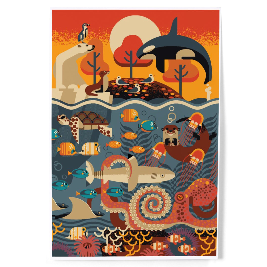 Marine Animals, Textured Geometric, Art & Giclee Prints - Lantern Press