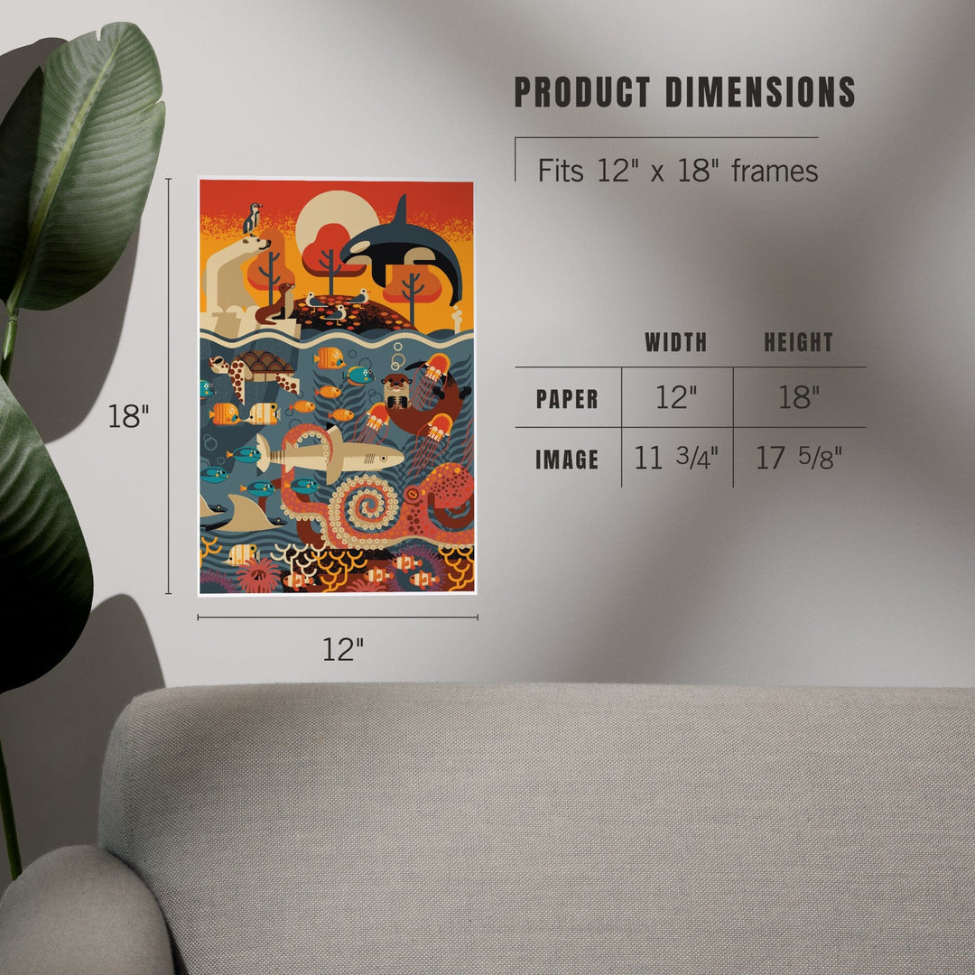 Marine Animals, Textured Geometric, Art & Giclee Prints - Lantern Press
