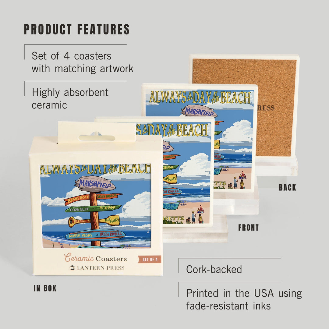 Marshfield, Massachusetts, Sign Destinations, Coasters Coasters Lantern Press